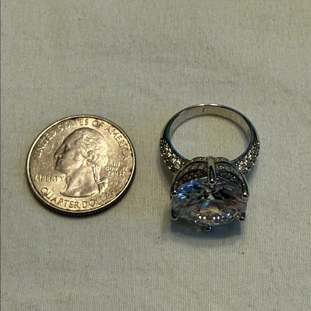 Sterling Silver Large Brilliant Cut CZ Cocktail Ring